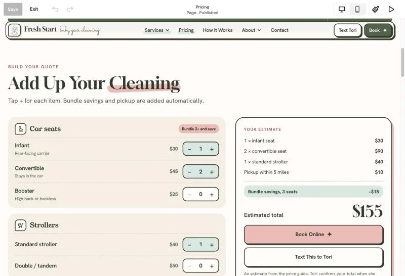 Fresh Start Baby Gear Cleaning: Quote builder
