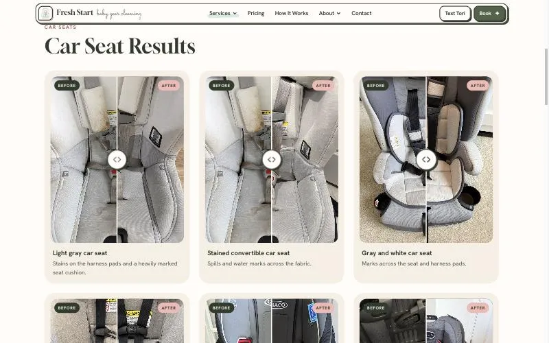 Fresh Start Baby Gear Cleaning: Before + after sliders