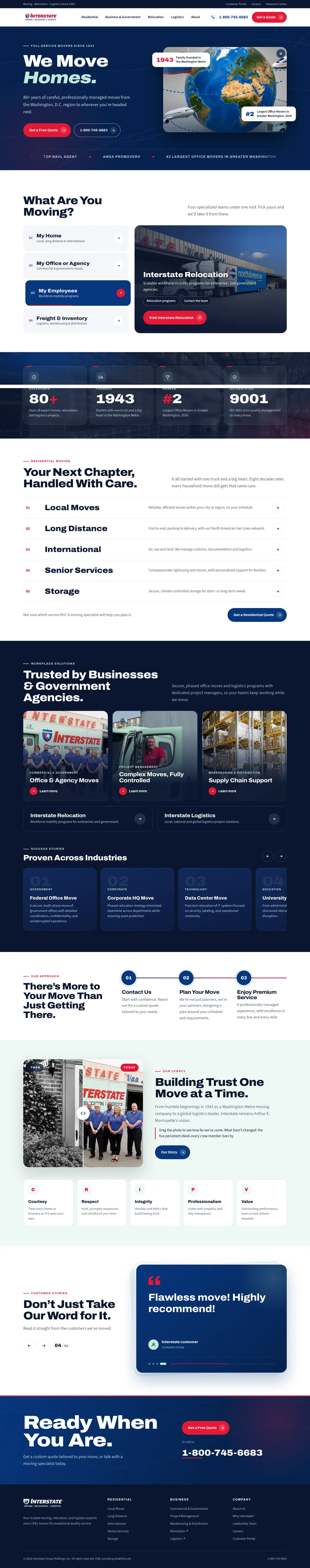 Interstate Van Lines homepage, full length