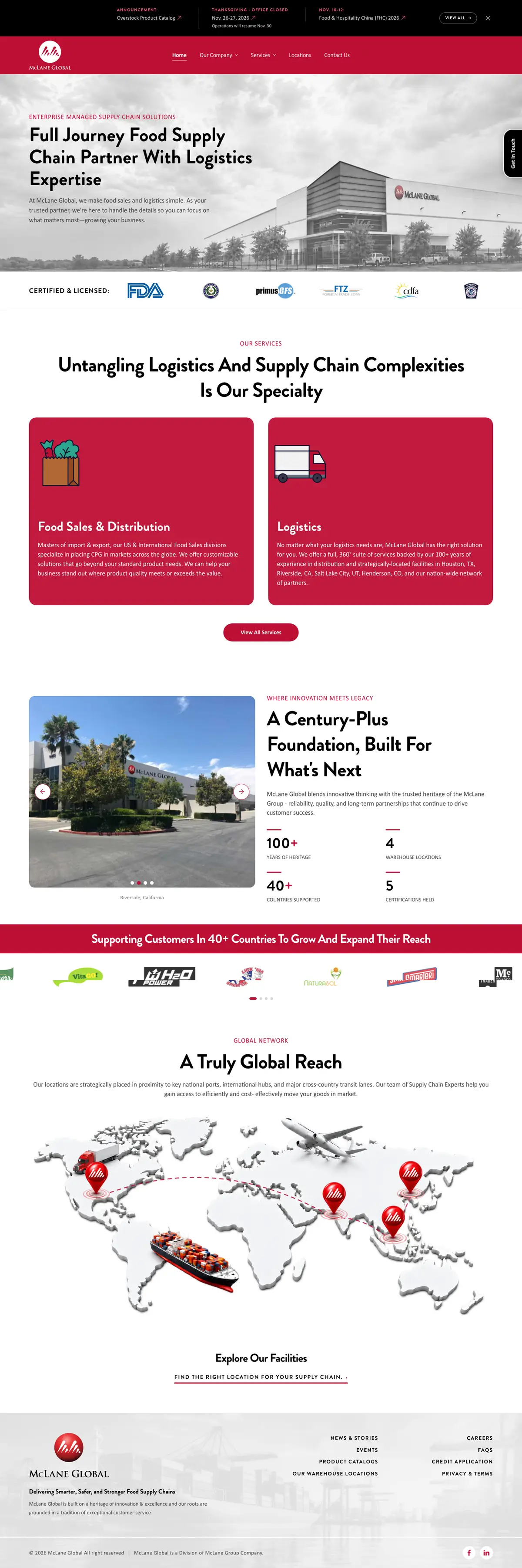 McLane Global homepage, full length